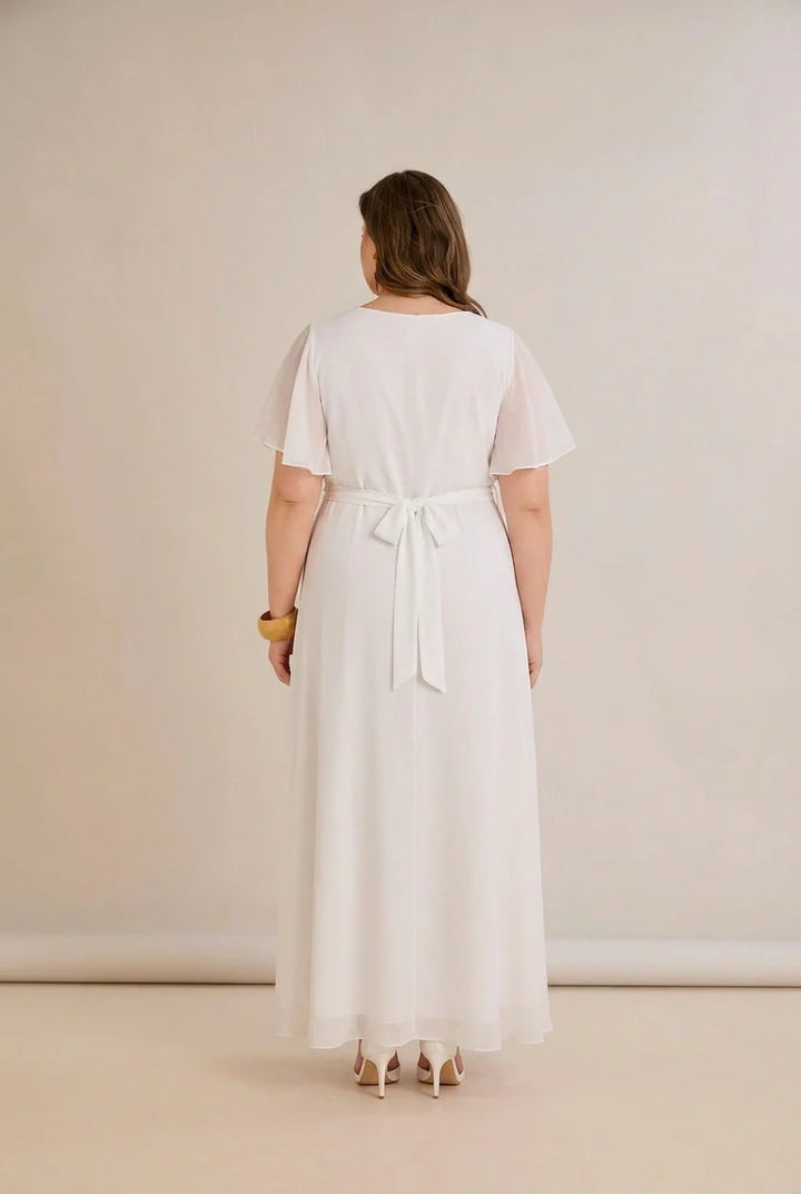 Plus size duga svečana haljina od šifona s pojasom