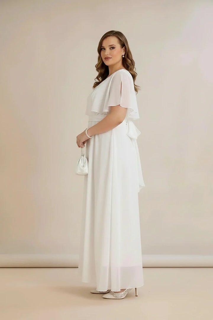 Plus size duga svečana haljina od šifona s pojasom