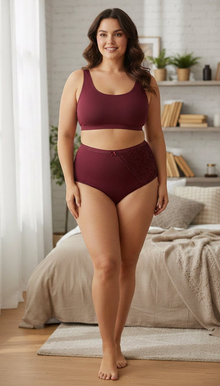 Donje rublje s luksuznom dekoracijom od tila u bordo boji