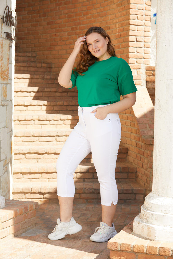 Макси 7/8 памучен панталон Ребека - бял - My Store