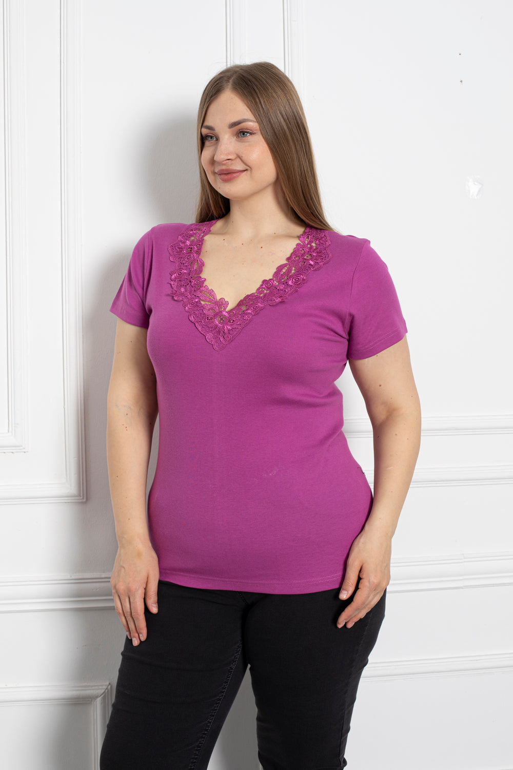 Pamučna bluza s čipkom - ciklama - My Store