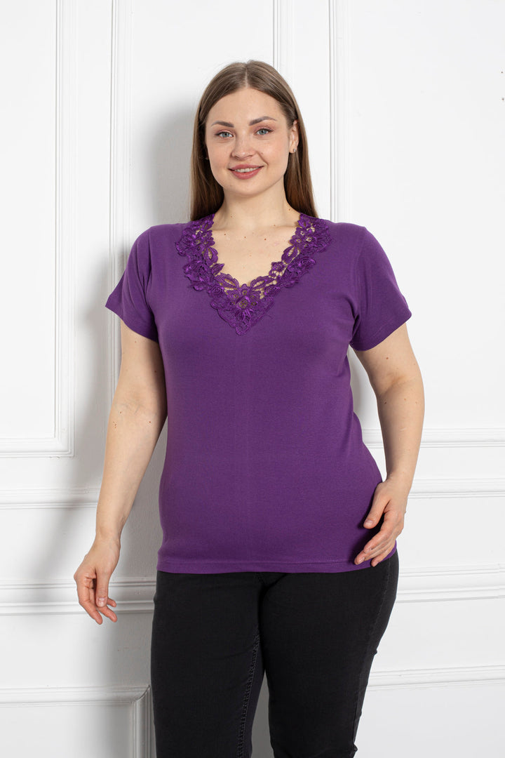 Pamučna bluza s čipkom - lila - My Store