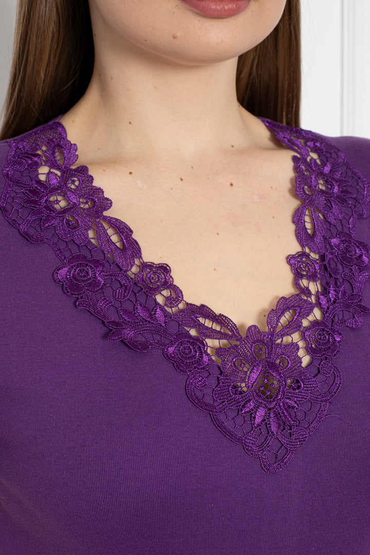Pamučna bluza s čipkom - lila - My Store