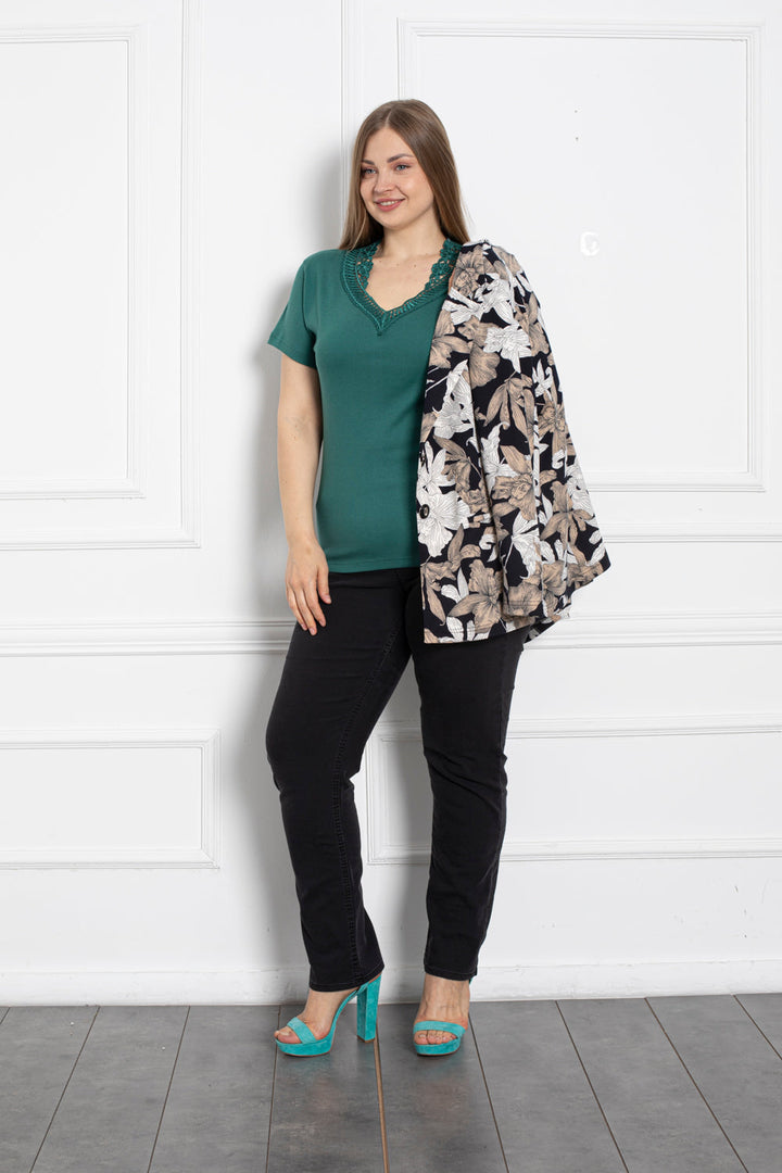 Pamučna bluza s čipkom - zelena - My Store