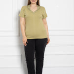 Pamučna bluza s vezom - maslina - My Store
