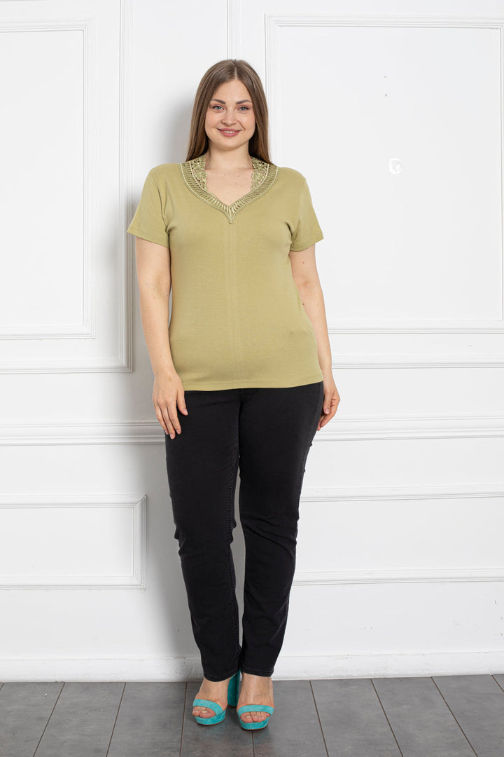 Pamučna bluza s vezom - maslina - My Store