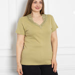 Pamučna bluza s vezom - maslina - My Store