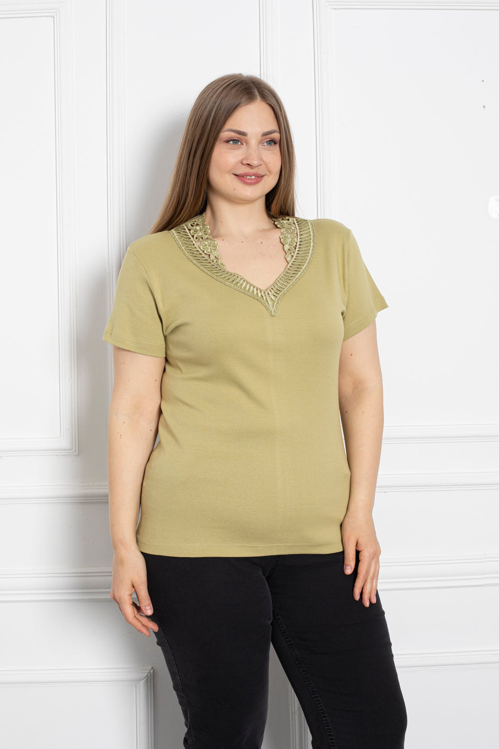 Pamučna bluza s vezom - maslina - My Store