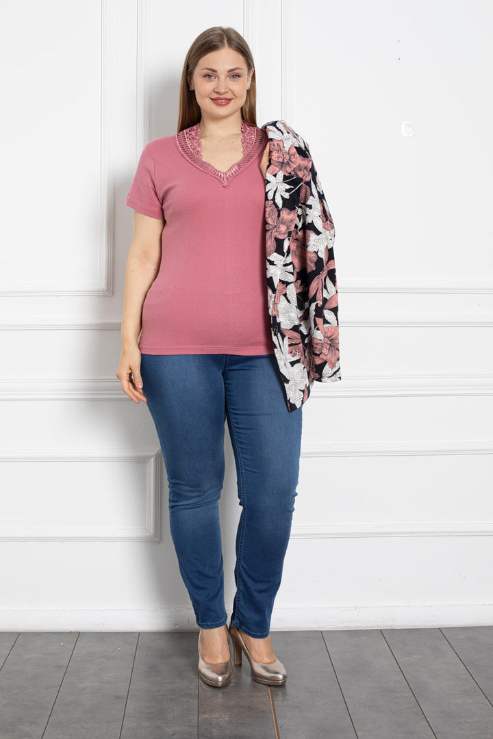 Pamučna bluza s čipkom - roza - My Store