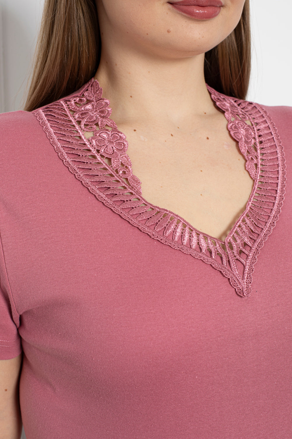 Pamučna bluza s čipkom - roza - My Store