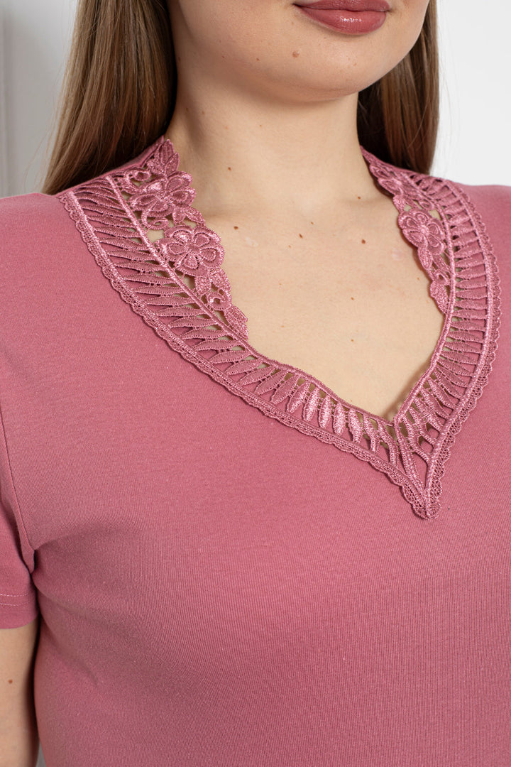 Pamučna bluza s čipkom - roza - My Store