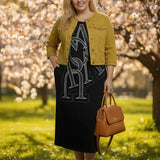 Plus size pamučna haljina s prorezima i printom od kamenčića