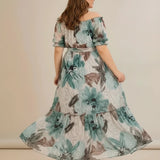 Plus size haljina od reljefnog šifona s pojasom - pastelna