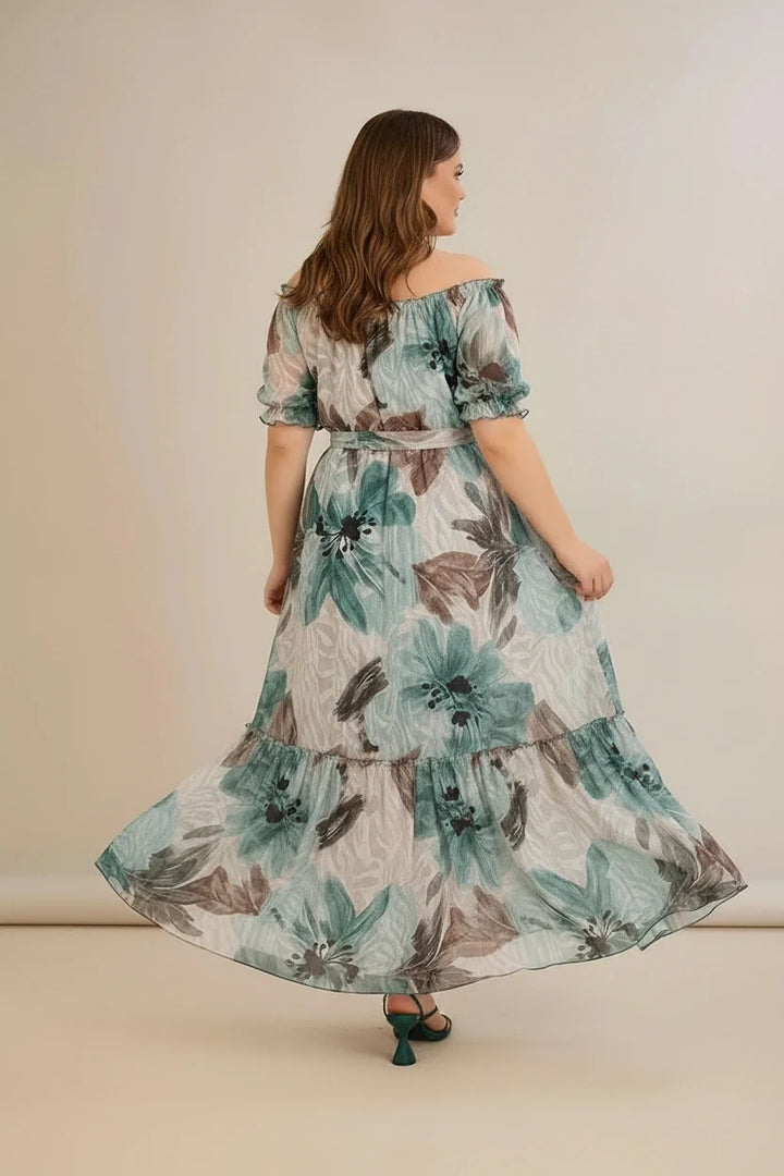 Plus size haljina od reljefnog šifona s pojasom - pastelna
