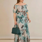 Plus size haljina od reljefnog šifona s pojasom - pastelna