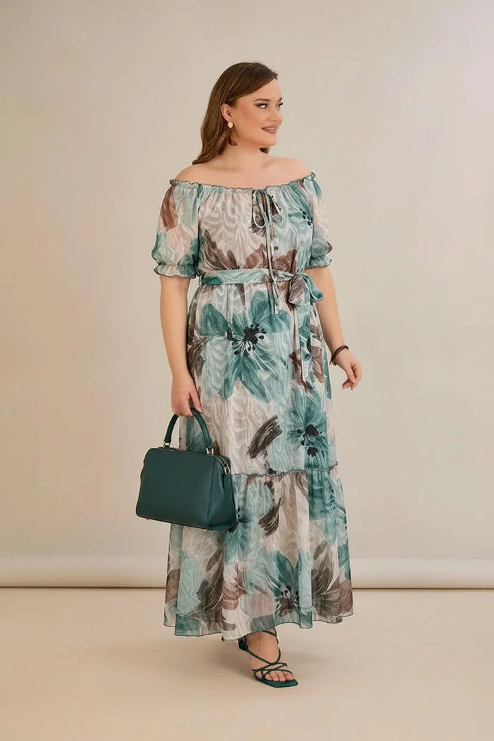 Plus size haljina od reljefnog šifona s pojasom - pastelna
