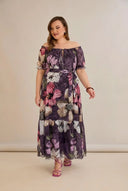 Plus size haljina od reljefnog šifona s pojasom – ljubičasta