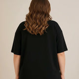 Plus size pamučna bluza s kamenčićima – crna