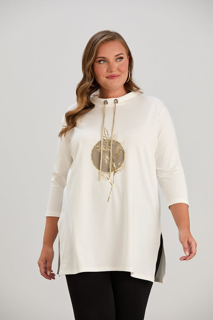 Памучна туника с щампа и цепки в големи размери