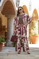 Elegantni figurativni set od viskoze – ekru/bordo