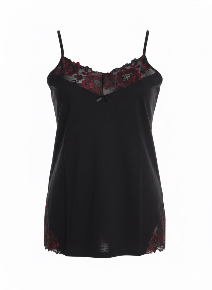 Pamučna potkošulja sa čipkom i crvenim akcentom