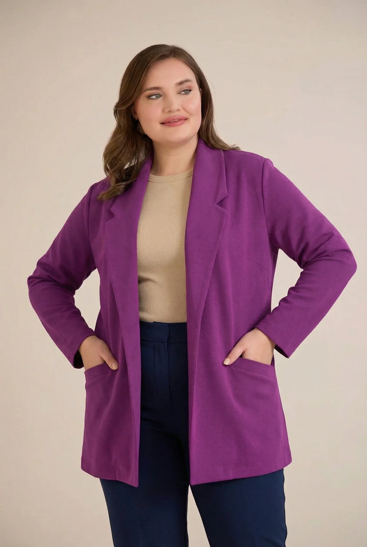 Sportsko-elegantni blejzer bez kopčanja – fuksija | veće veličine