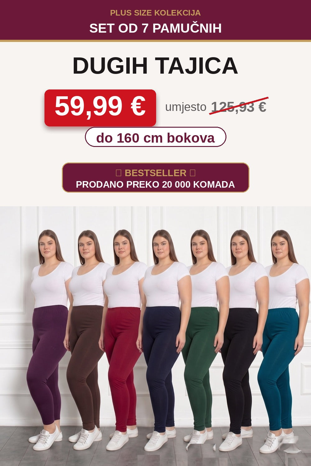 Set od 7 pamučnih dugih tajica do 160 cm bokova