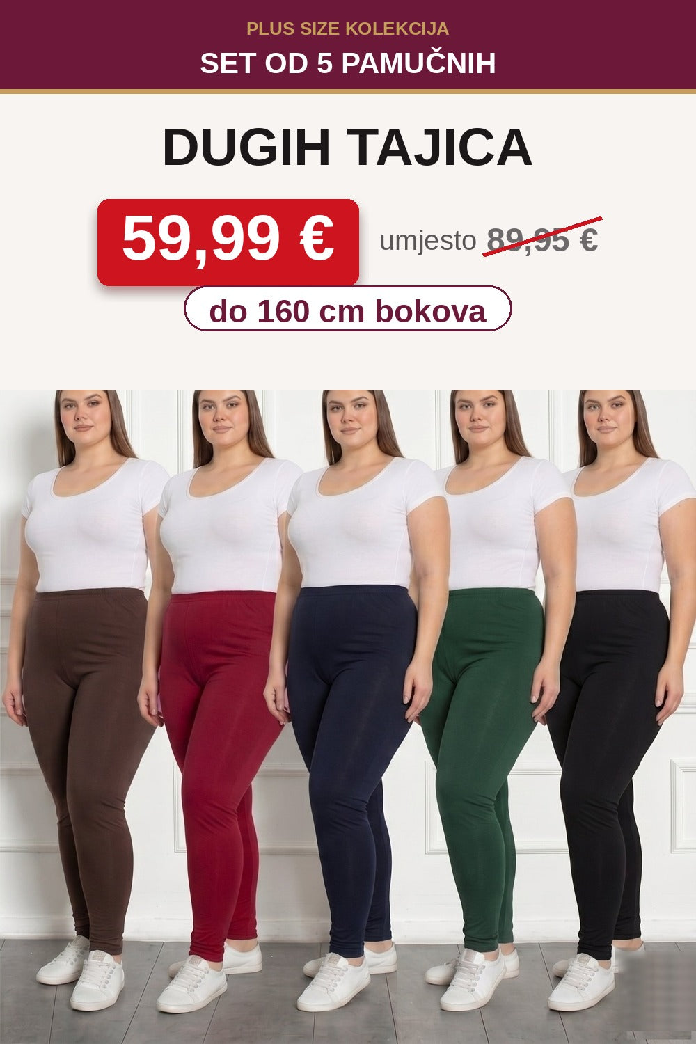 Set 5 pamučnih dugih tajica do 160 cm bokova
