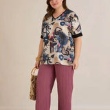 Satenska bluza s V-izrezom – plava