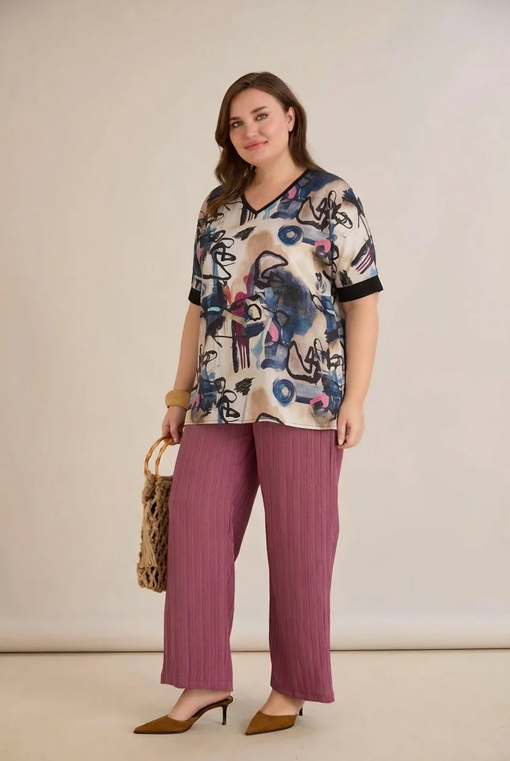 Satenska bluza s V-izrezom – plava