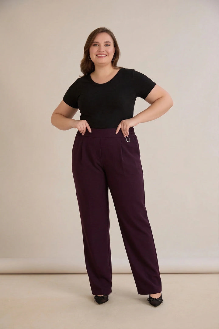 Široke ljetne elastične hlače s pamukom – burgundi