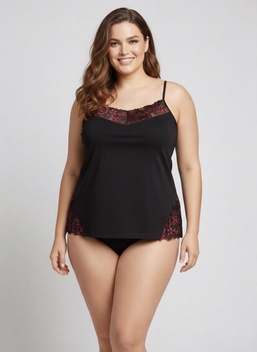 Pamučna potkošulja sa čipkom i crvenim akcentom