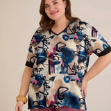 Satenska bluza s V-izrezom – plava