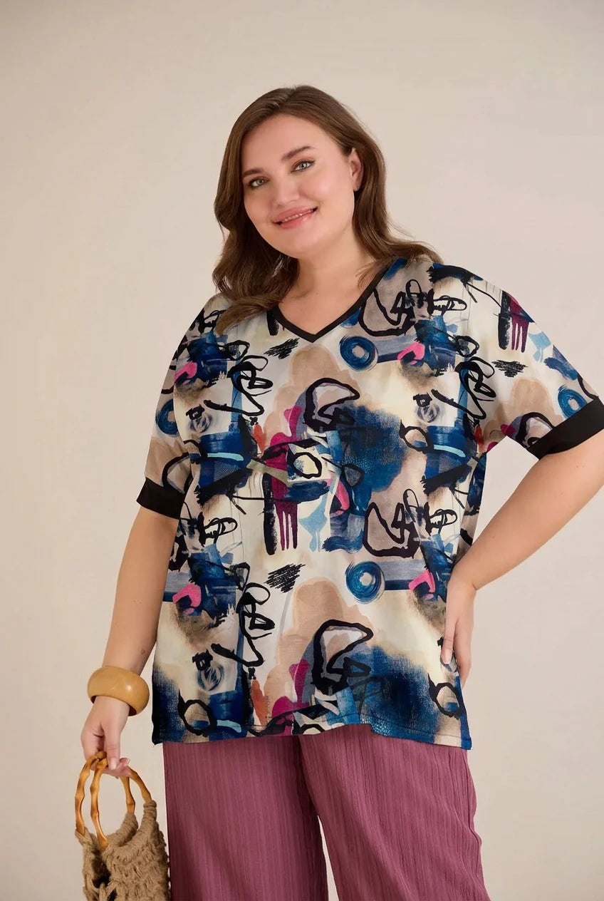 Satenska bluza s V-izrezom – plava