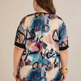 Satenska bluza s V-izrezom – plava
