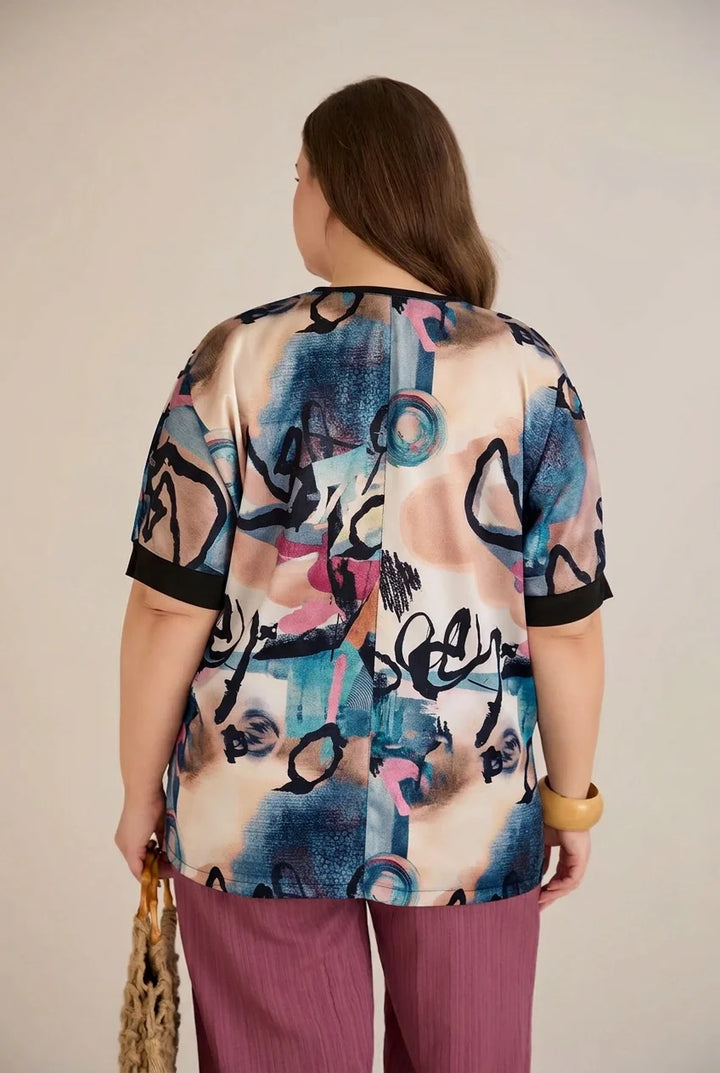 Satenska bluza s V-izrezom – plava