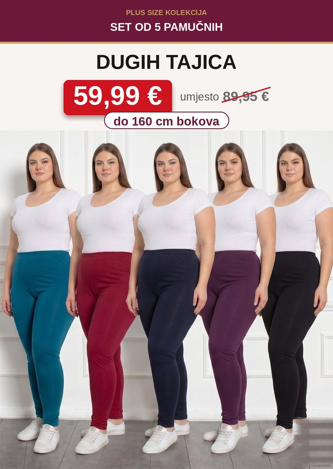 Set od 5 pamučnih dugih tajica do 160 cm bokova