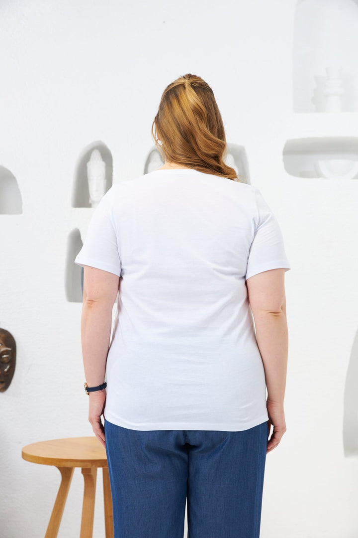 Pamučna majica s kamenčićima Cherry - Bijela