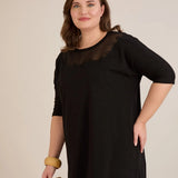 Pamučna bluza s mrežicom i vezom - crna