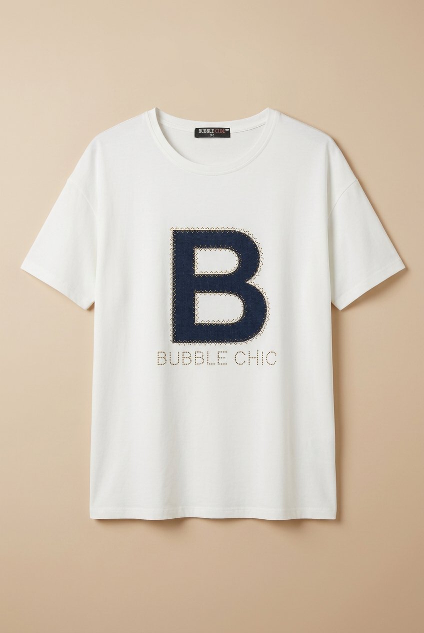 Pamučna majica s traper printom i ukrasnim kamenčićima Bubble Chic