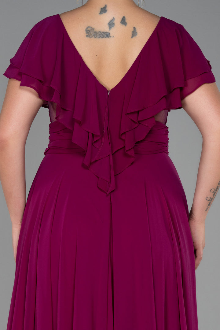 Duga svečana haljina od šifona - šljiva N032