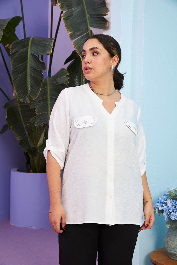 Majica s kamenčićima u 4 boje - bijela - My Store