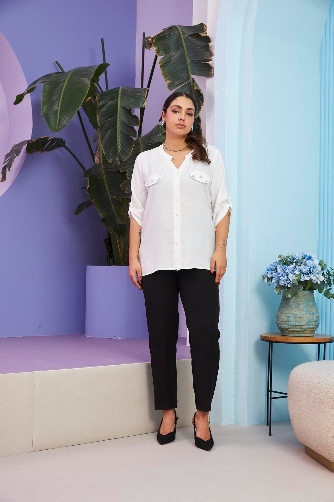 Majica s kamenčićima u 4 boje - bijela - My Store