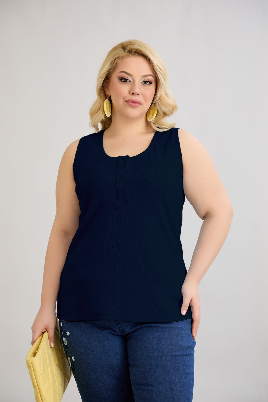 Pamukasti top s tik-tak kopčanjem - tamnoplava boja