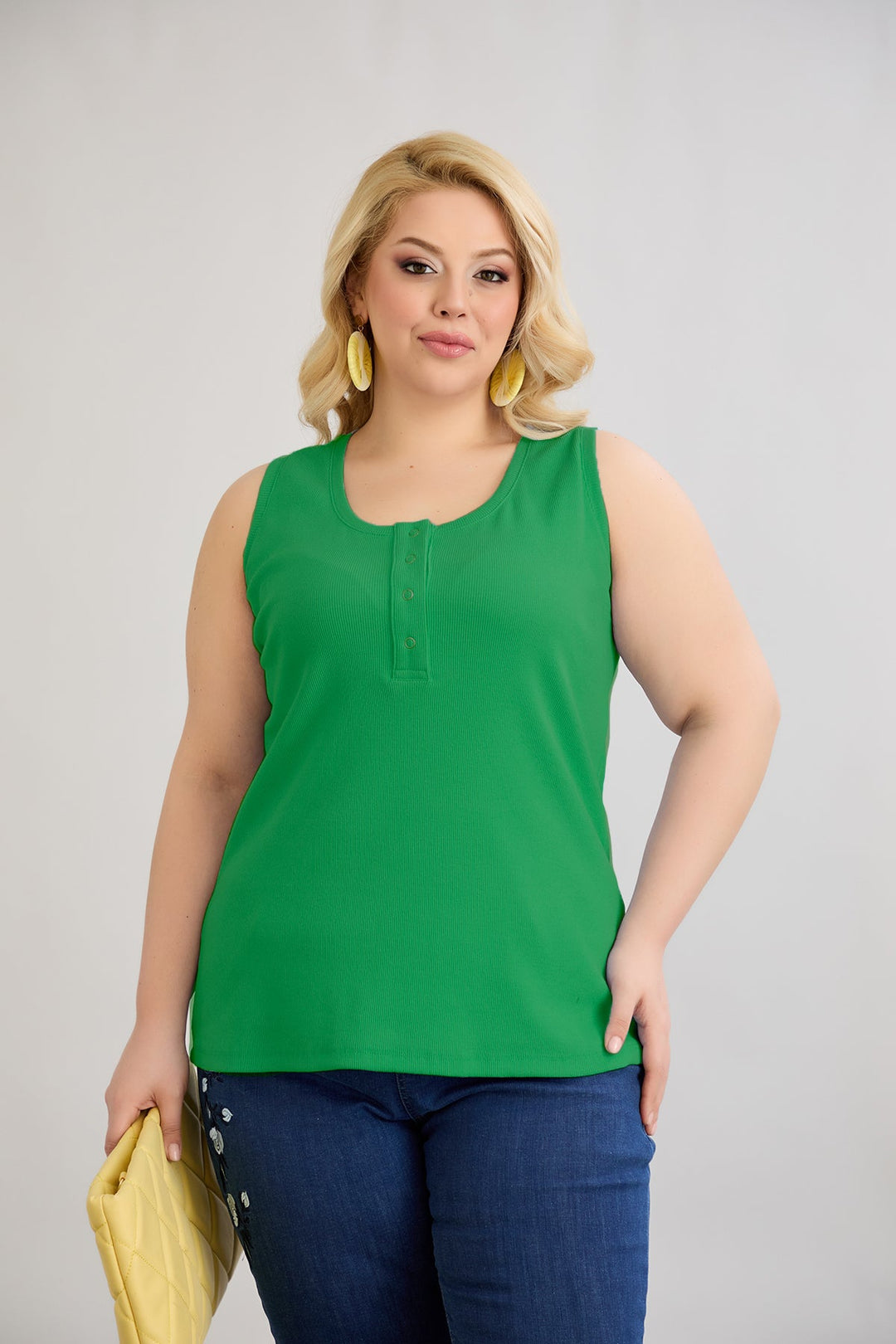 Pamukasti top s tik-tak kopčanjem - Zelena