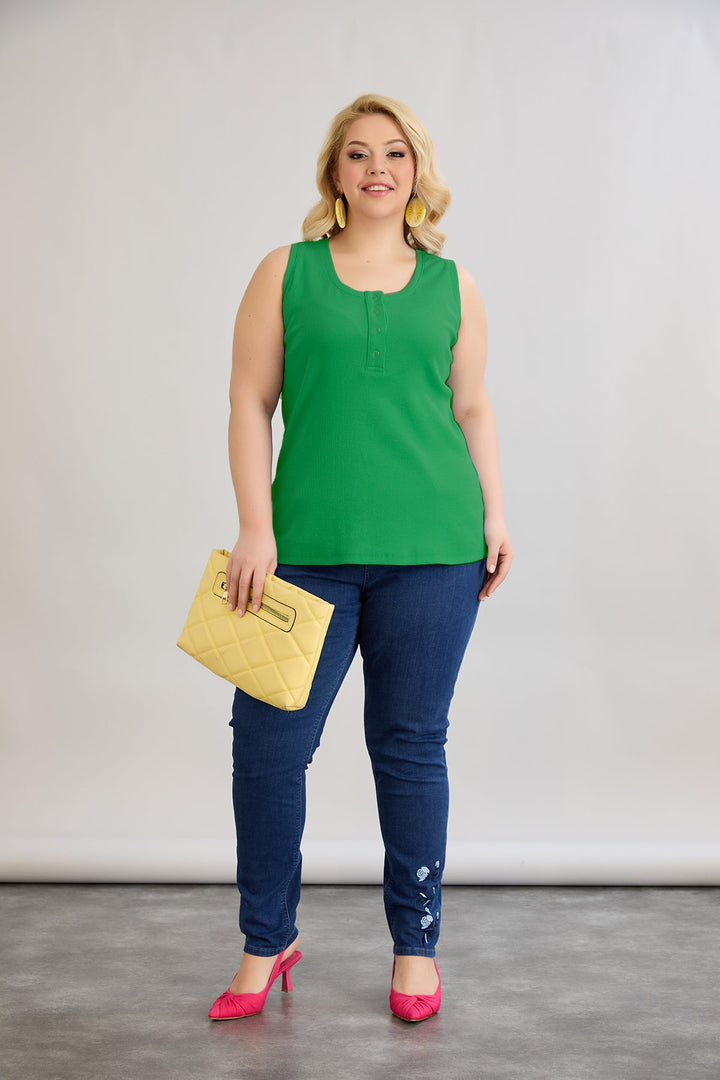 Pamukasti top s tik-tak kopčanjem - Zelena
